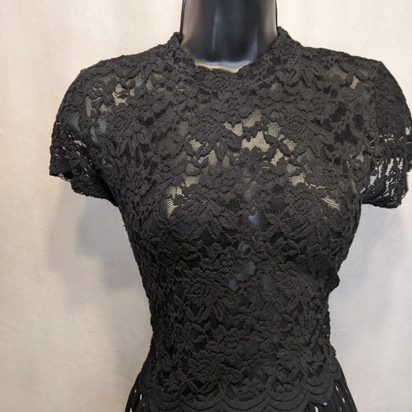 VGUC Medium Women's Short Sleeves Mock Neck Lace Mesh Crop Top - Picture 2 of 4